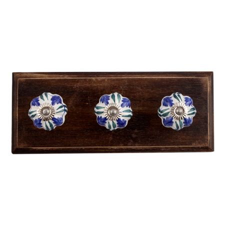 Blue Floral Ceramic Wooden Hooks
